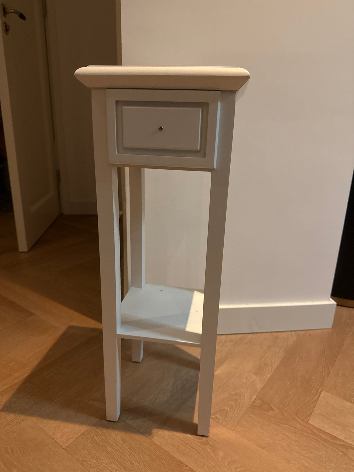 Witte Bijzettafel Montréal met Lade en Plankje, Ophalen, Minder dan 55 cm, Vierkant, Nieuw