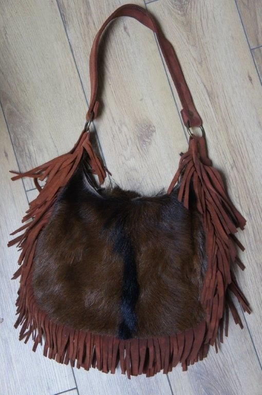 Tas van geitenleer met franjes - eigenlijk nieuw!, Sieraden, Tassen en Uiterlijk, Tassen | Damestassen, Ophalen, Zo goed als nieuw