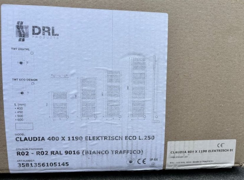 DRL Claudia 400 x 1190 Elektrische Radiator (Nieuw), Doe-het-zelf en Verbouw, Verwarming en Radiatoren, Nieuw, Radiator, 200 tot 500 watt