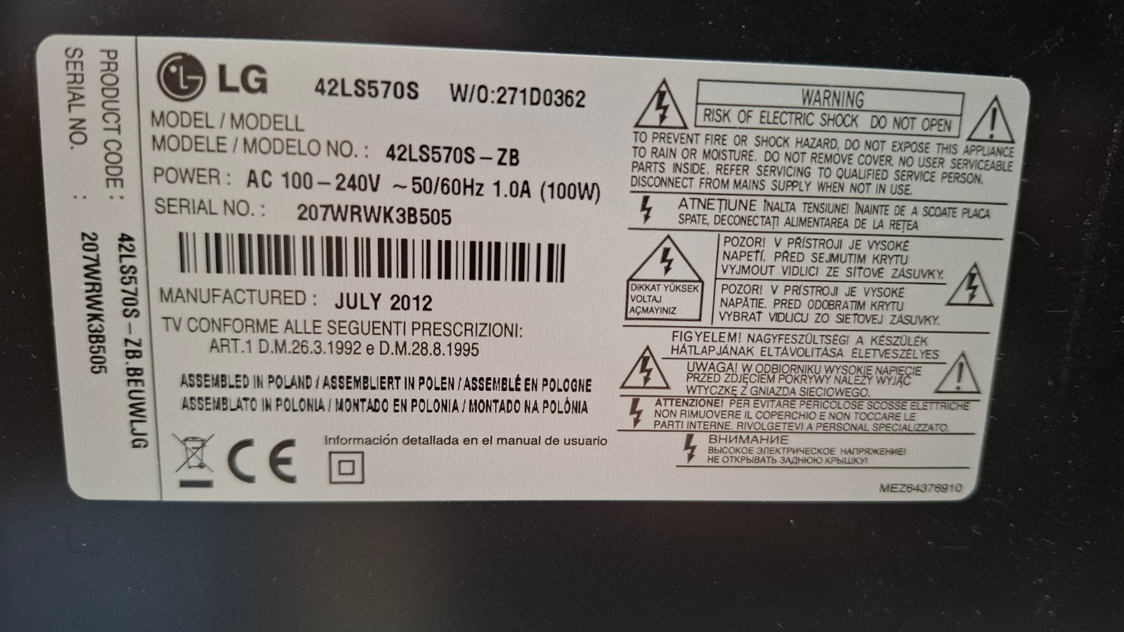 LG 42LS570S Full HD LED TV - 107 cm (42 inch), Ophalen, Gebruikt, 50 Hz, 100 cm of meer