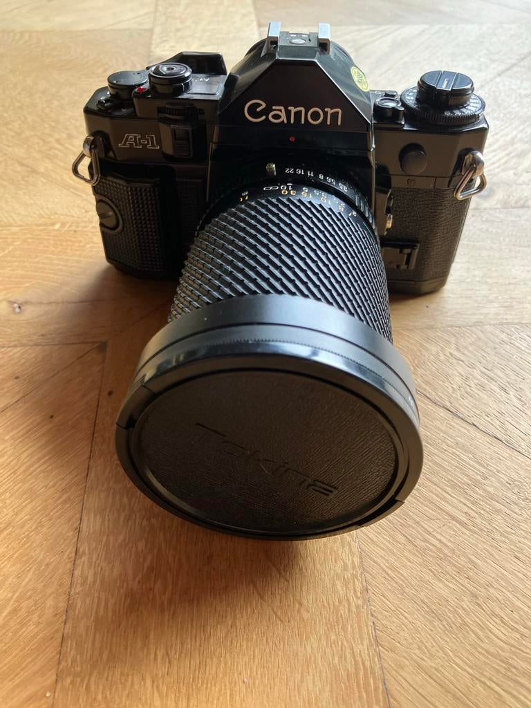 Canon A-1 met Tokina SZ-C 28-105mm objectief en uv filter, Ophalen of Verzenden, Zo goed als nieuw, Spiegelreflex, Canon