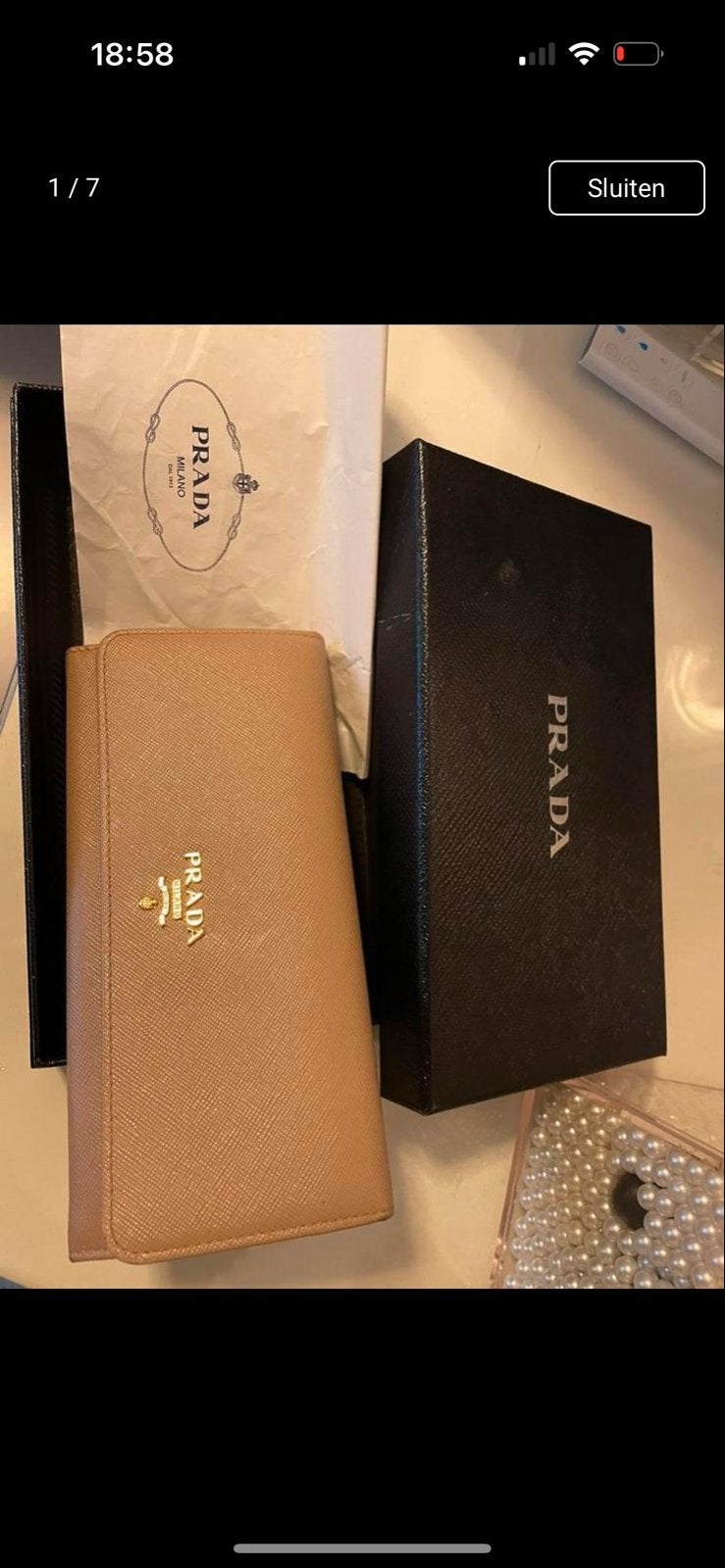 Originele Prada portemonnee, Gebruikt, Beige, Leer, Ophalen