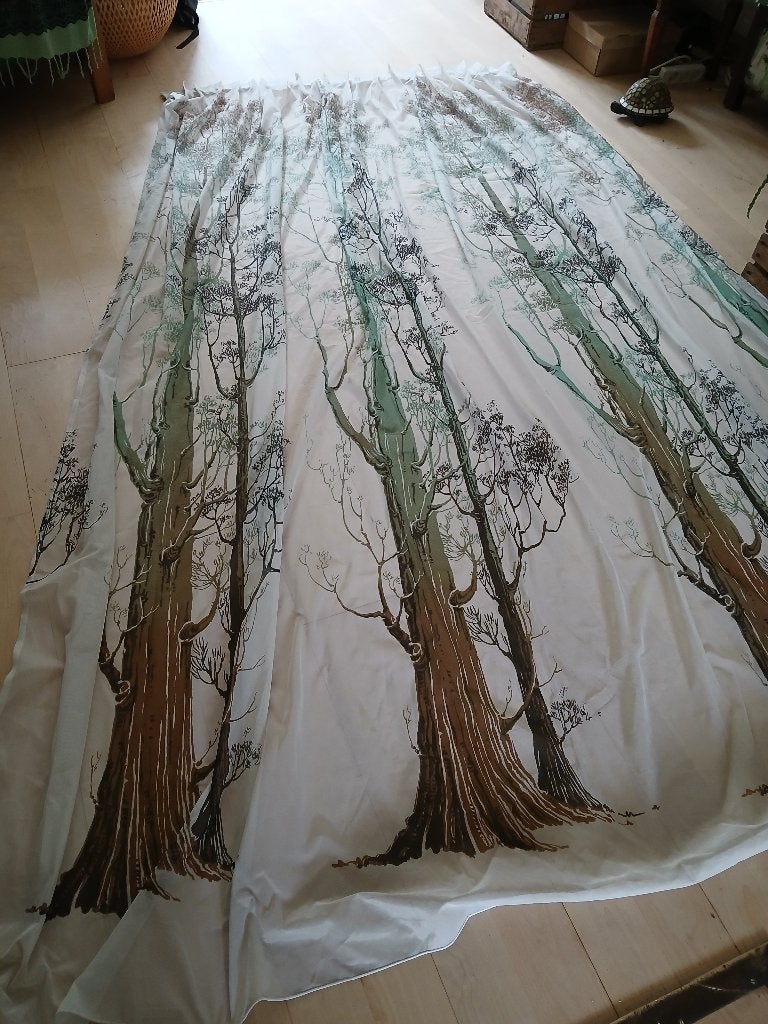 Witte vitrage met bomen 2 stuks 1.15cm breed - 2.58cm lang, Ophalen, Groen, Gebruikt, 100 tot 150 cm