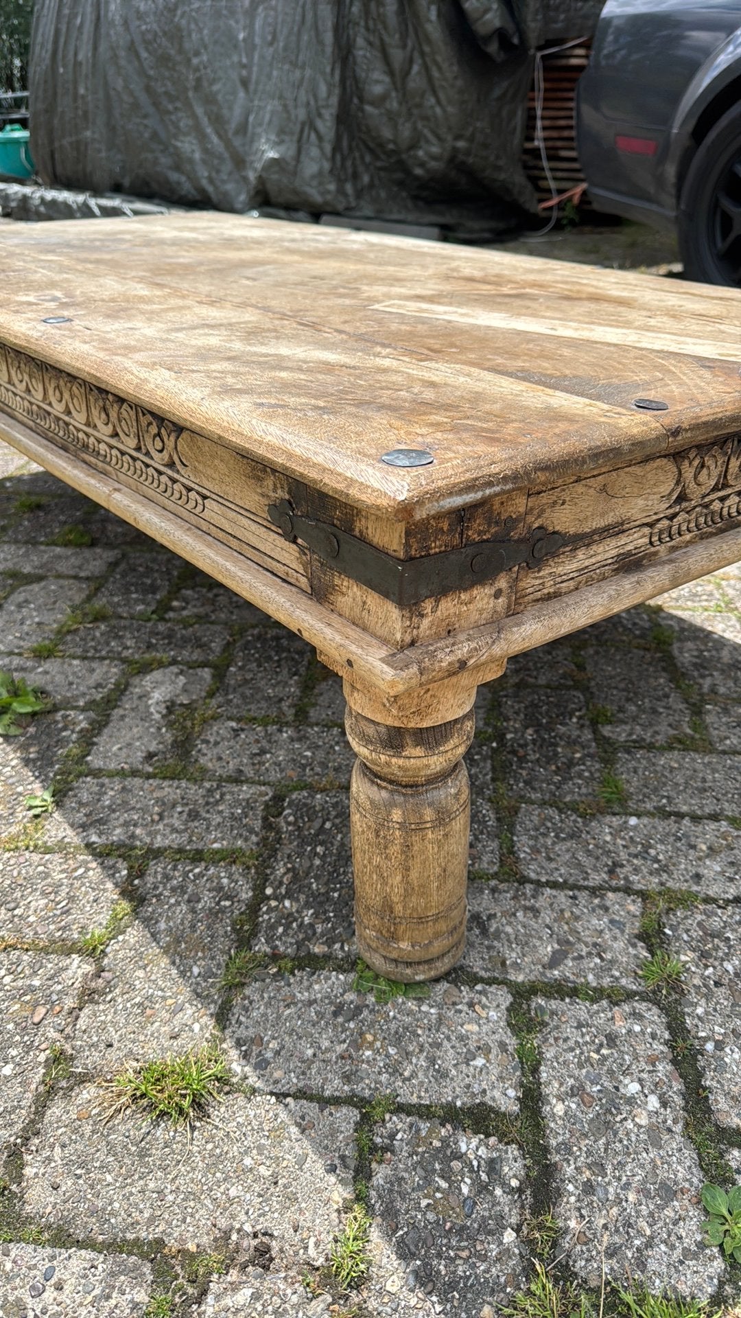 Antieke houten salontafel - Uniek en sfeervol, Ophalen, Gebruikt, 100 tot 150 cm, 50 tot 100 cm