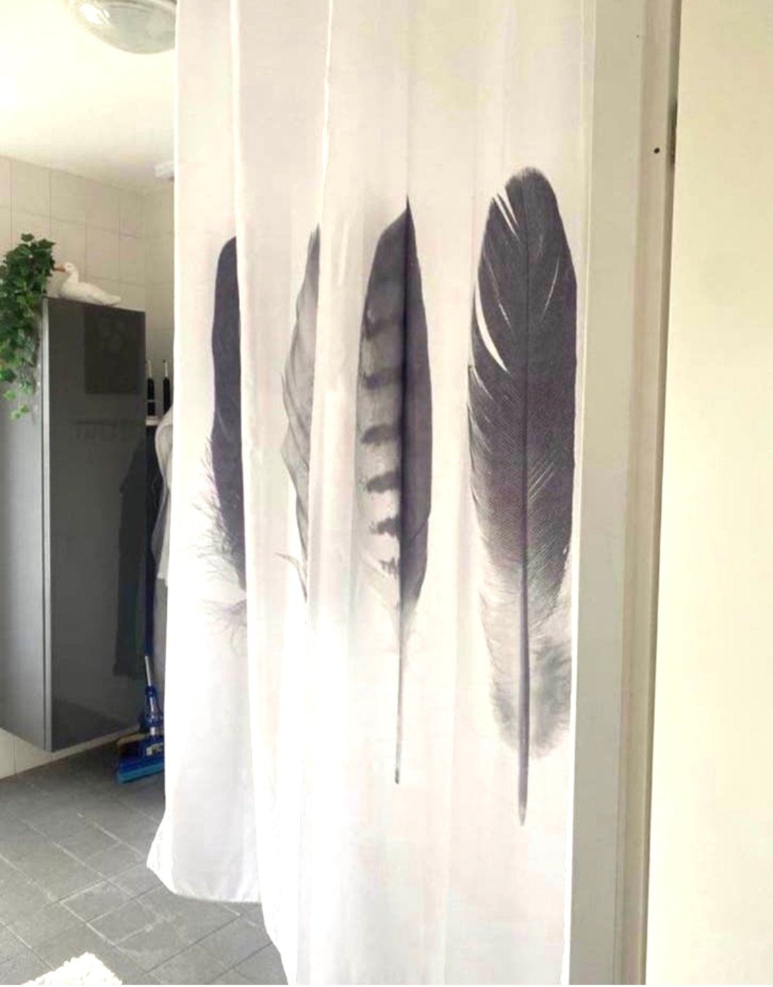 Stijlvol douchegordijn met verenprint 200 x 140 cm, Ophalen of Verzenden, Nieuw, Wit, Douche-accessoire