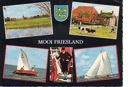 Ansichtkaart 	Friesland	5-luik	Klederdracht	Zeilen, Verzenden, 1960 tot 1980, Gelopen, Friesland