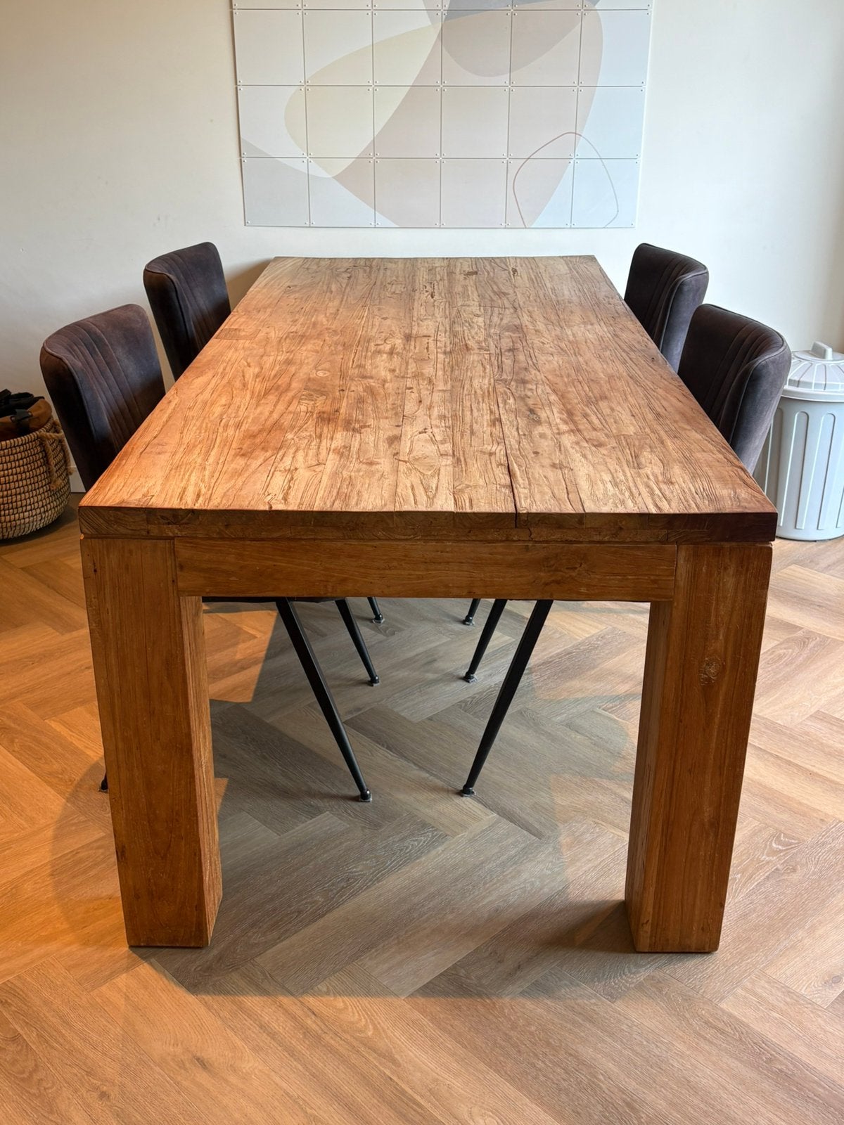 Teak houten eettafel te koop! MOET WEG!!!, Ophalen, Gebruikt, Teakhout, 200 cm of meer