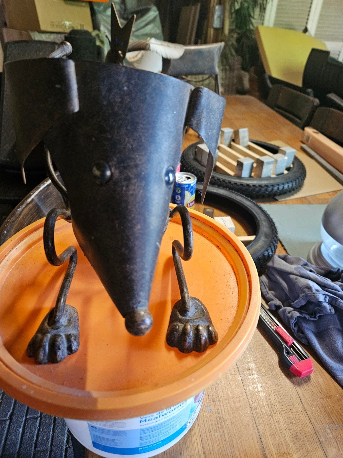 Metalen hond  (tekkel)waar wijnfles inpast, Ophalen