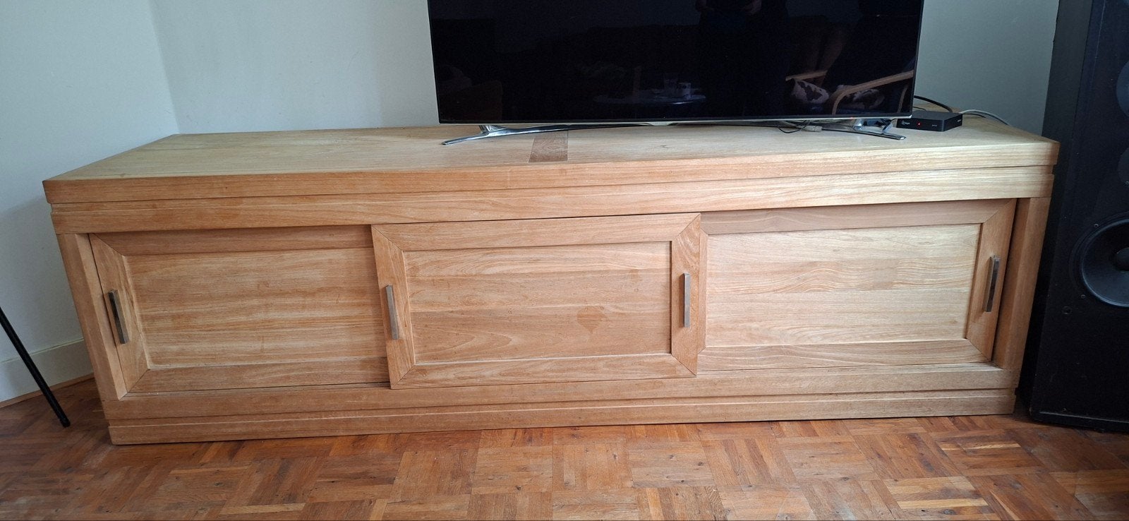 Lage Teakhouten Kast met Schuifdeuren - 200x60x54,5 cm, Ophalen