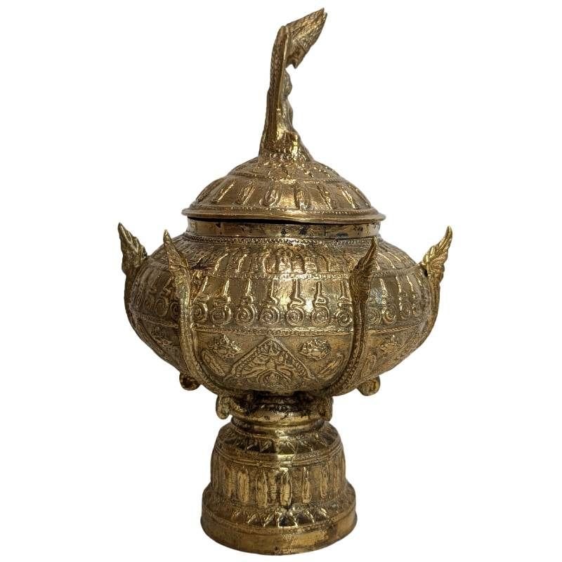 Bronzen offerkom met Naga – Thailand/Laos – 19e eeuw, Ophalen of Verzenden, Brons