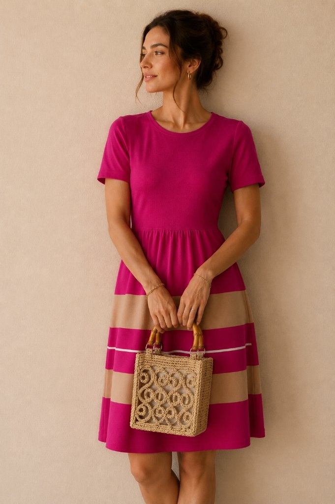 Natan Fuchsia Pink Knit Dress Quiet Luxury Old Money  EU 38, Maat 38/40 (M), Verzenden, Zo goed als nieuw, Knielengte