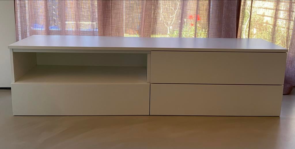 Wit IKEA Platsa TV-meubel / kast met lades en open vak, Ophalen, 150 tot 200 cm, Zo goed als nieuw, Minder dan 100 cm
