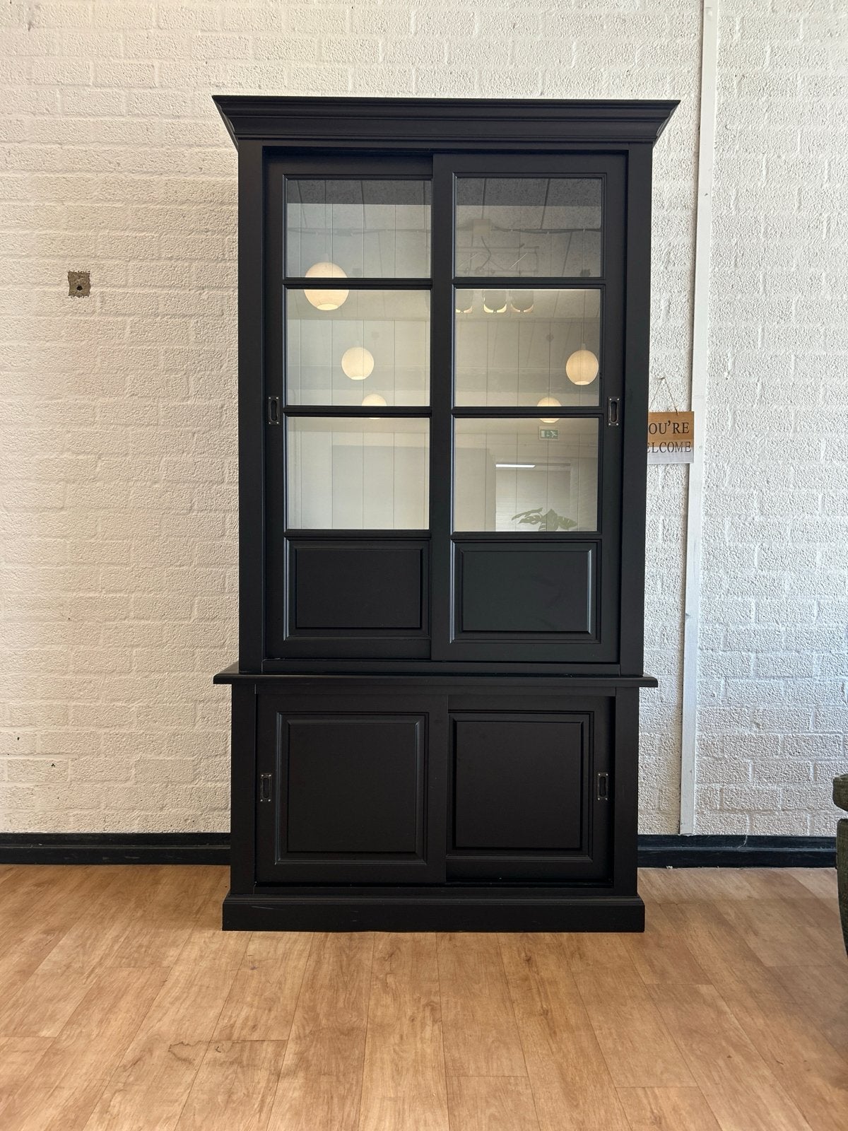 Prachtige Zwarte Luxe Buffetkast | Vitrinekast | Tweedelig, Ophalen, 100 tot 150 cm, 200 cm of meer, Luxe
