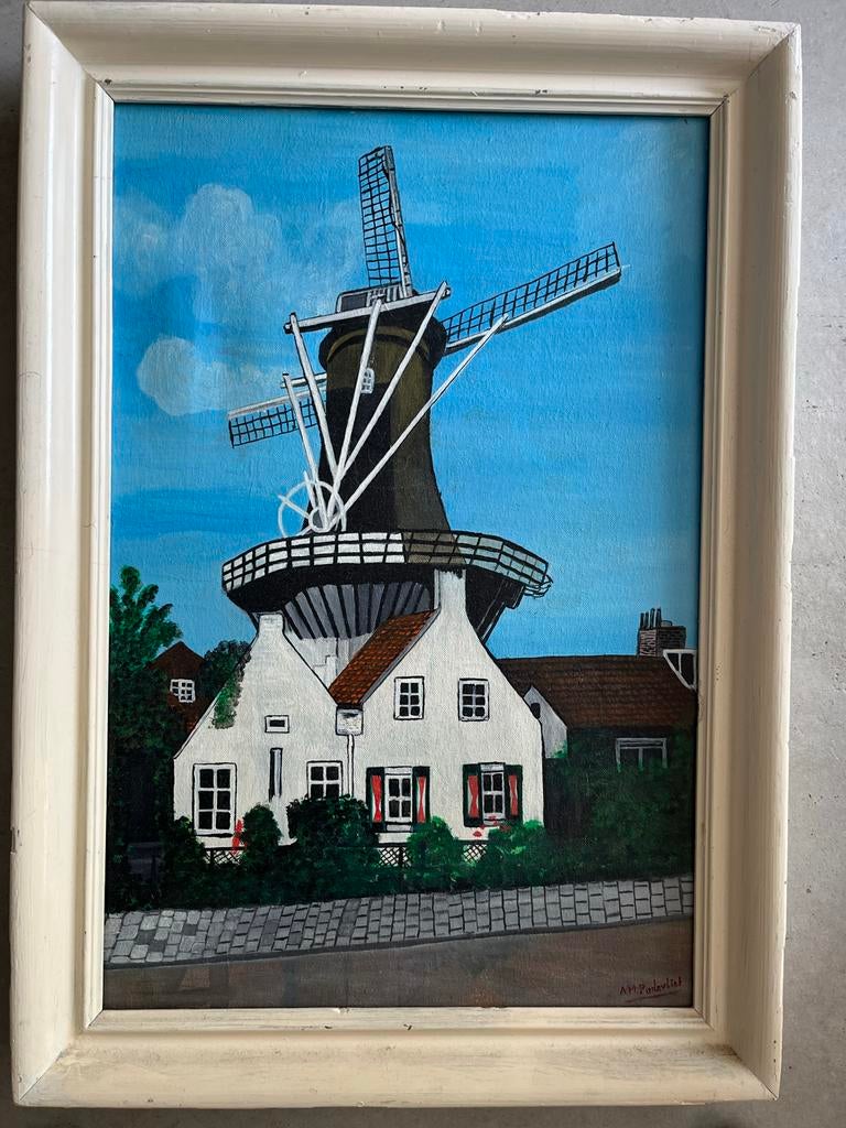 Schilderij 'De Molen van Wassenaar' - Gesigneerd A.M. Parlev, Antiek en Kunst, Ophalen