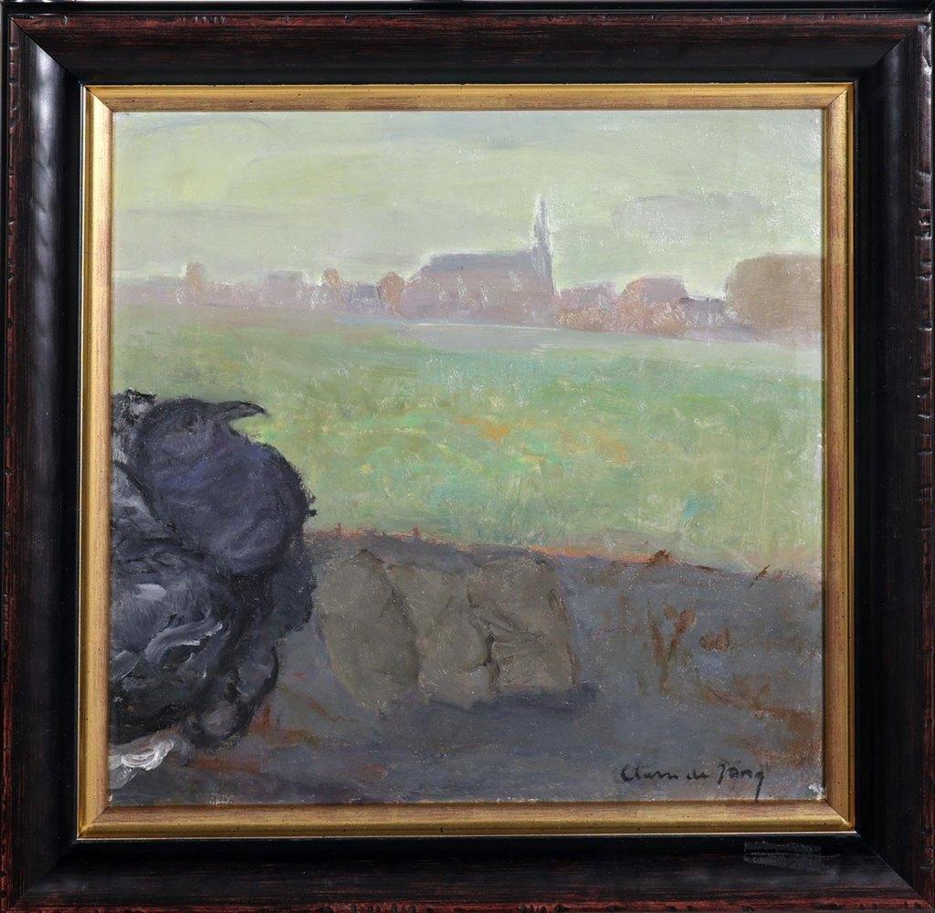 Clara de Jong (1928) Olie paneel "Naderen v Watervliet" Ges, Ophalen of Verzenden