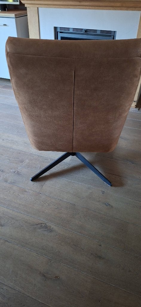 Draai Fauteuil Cognac Microleder, Huis en Inrichting, Ophalen, Modern, Industrieel, 75 tot 100 cm, Zo goed als nieuw