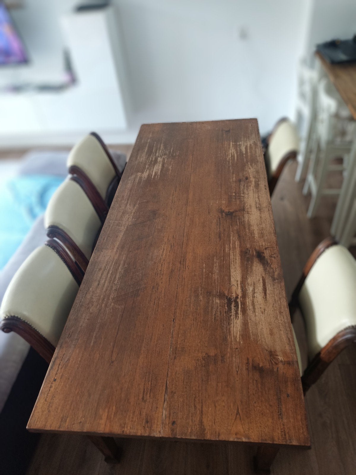 Eikenhouten eettafel met stoelen, Ophalen, Gebruikt, Eikenhout, 200 cm of meer