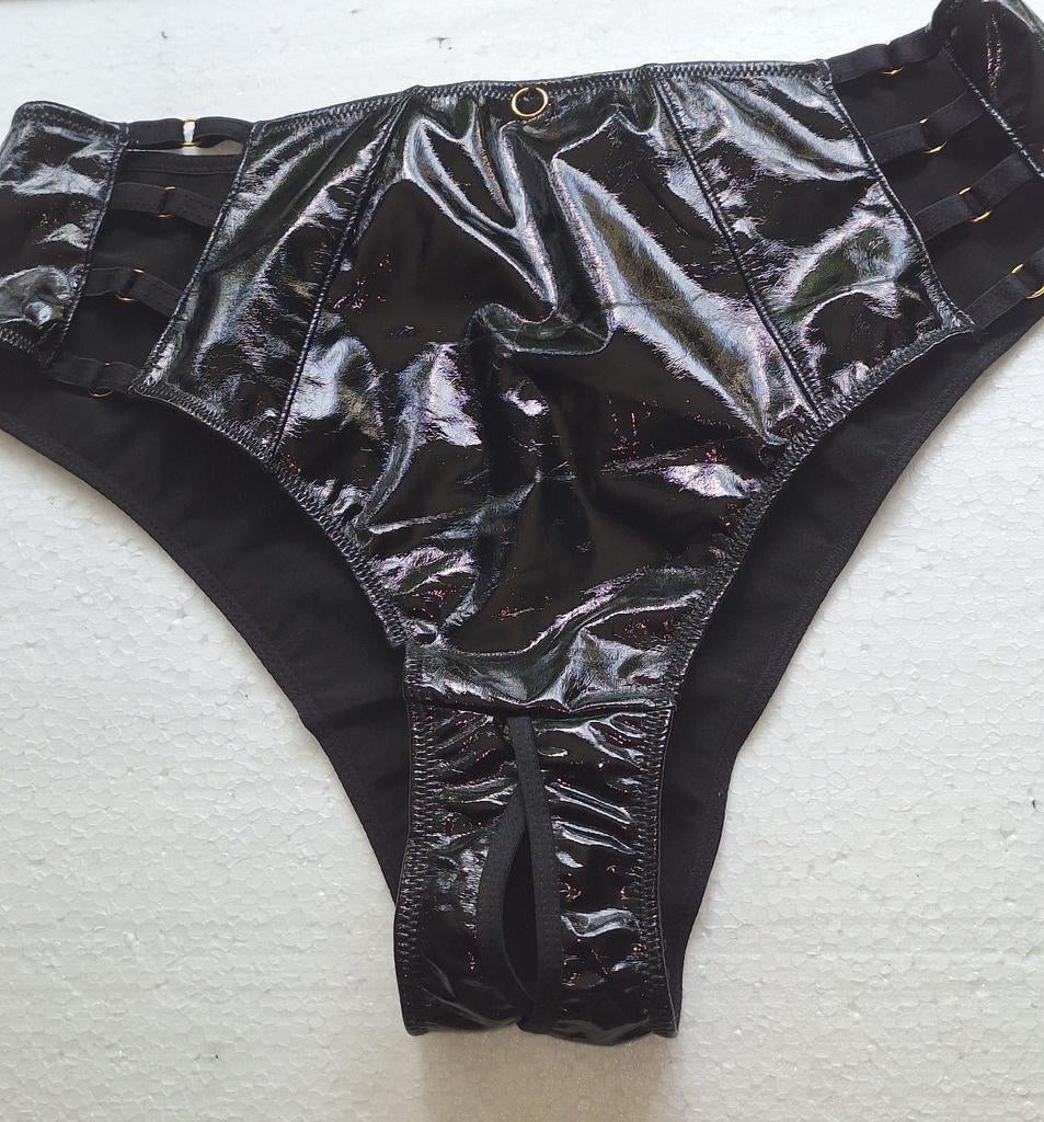 Sexy zwarte nieuwe neplederen broek met open kruis maat XL, Verzenden, Zwart, Body of Korset