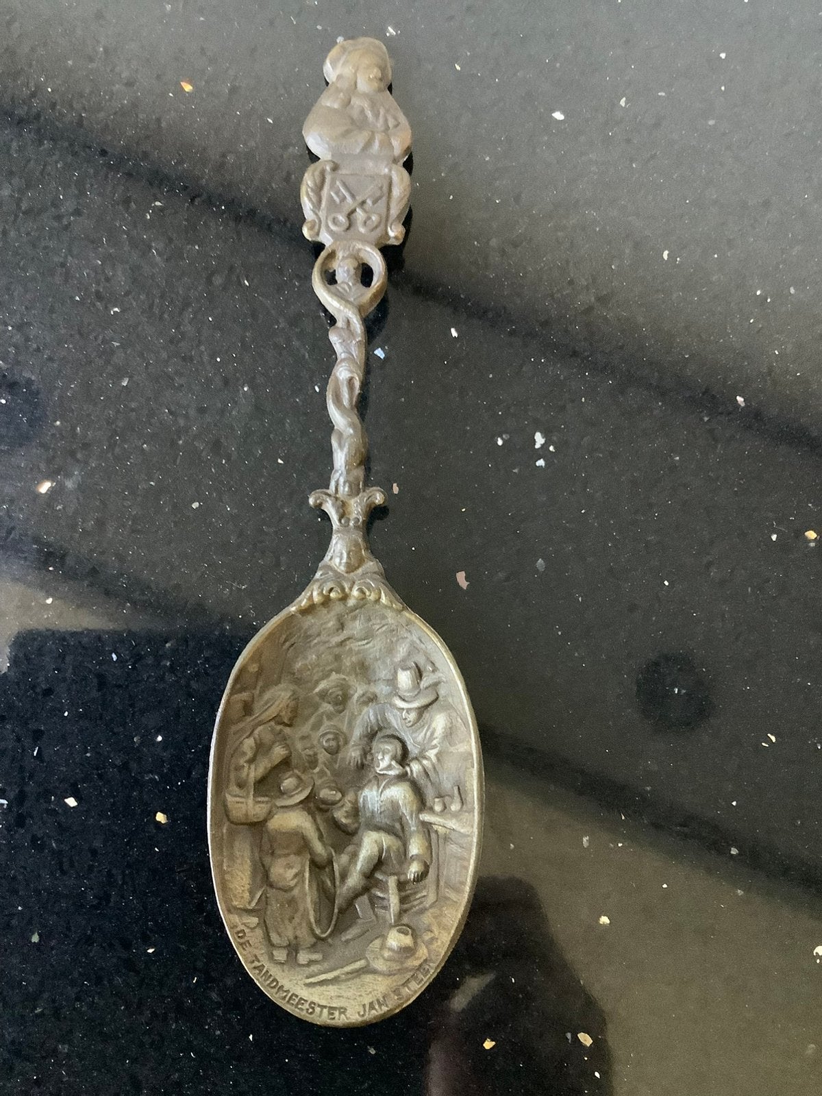 Brocante tinnen lepel De tandmeester van Jan Steen, Antiek en Kunst, Ophalen of Verzenden