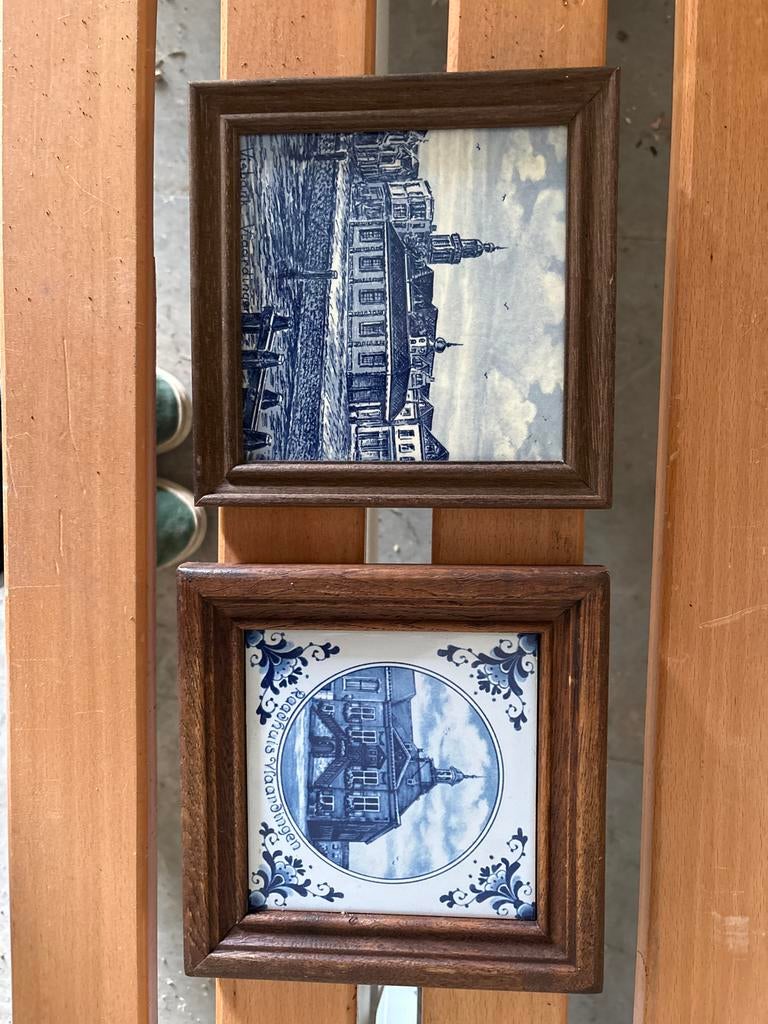 Delfts Blauw tegeltableaus: Vlaardingen en kasteel, Antiek en Kunst, Antiek | Wandborden en Tegels, Ophalen
