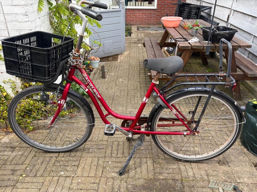Excelsior dames fiets 25 inch met mandje en bagagedrager, Velgrem, 50 tot 53 cm, Ophalen, Overige merken
