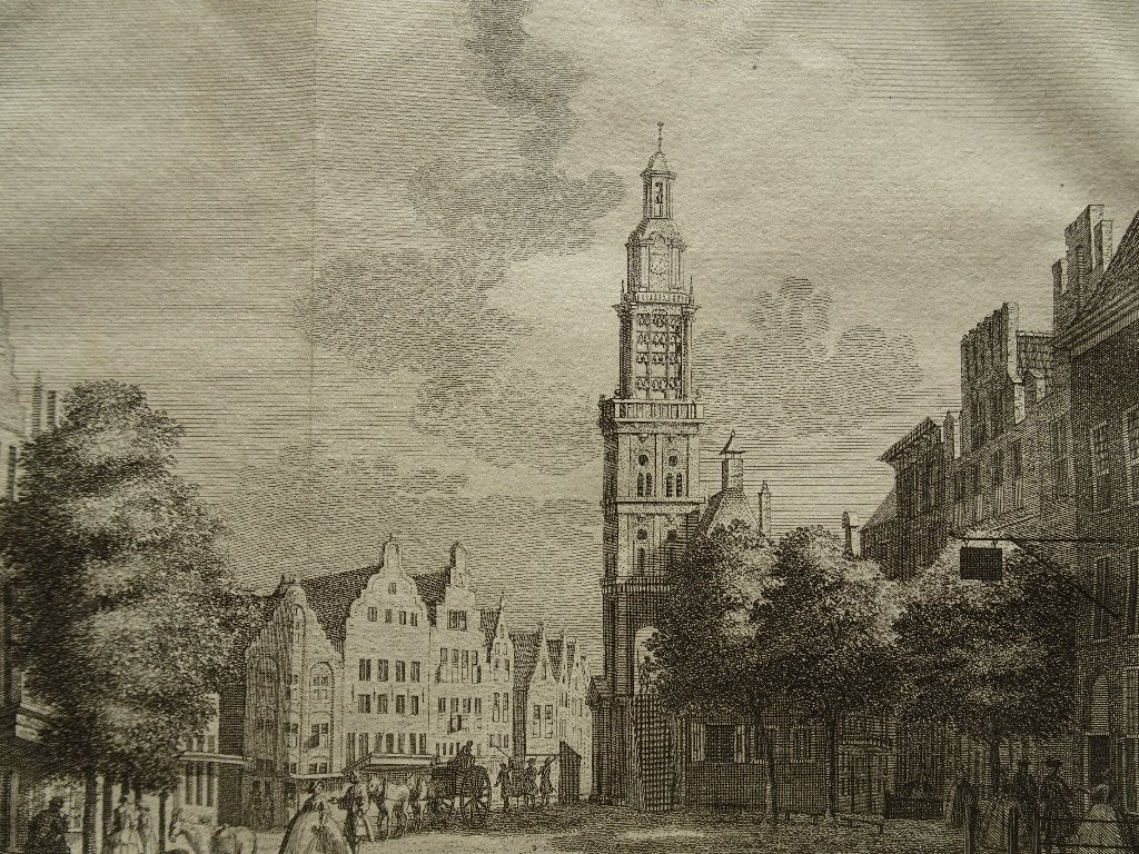 Fraaie gravure markt wijnhuis Zutphen JC Philips 1741, Antiek en Kunst, Kunst | Etsen en Gravures, Verzenden, Stadsgezicht, Gravure