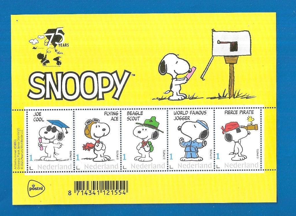 Snoopy 75 jaar (postzegelvel), Ophalen of Verzenden, Na 1940, Postfris