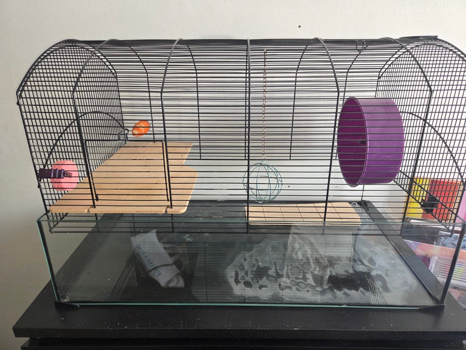 Hamsterkooi met glazen bak, Dieren en Toebehoren, Kooi, Gebruikt, Minder dan 75 cm, Hamster