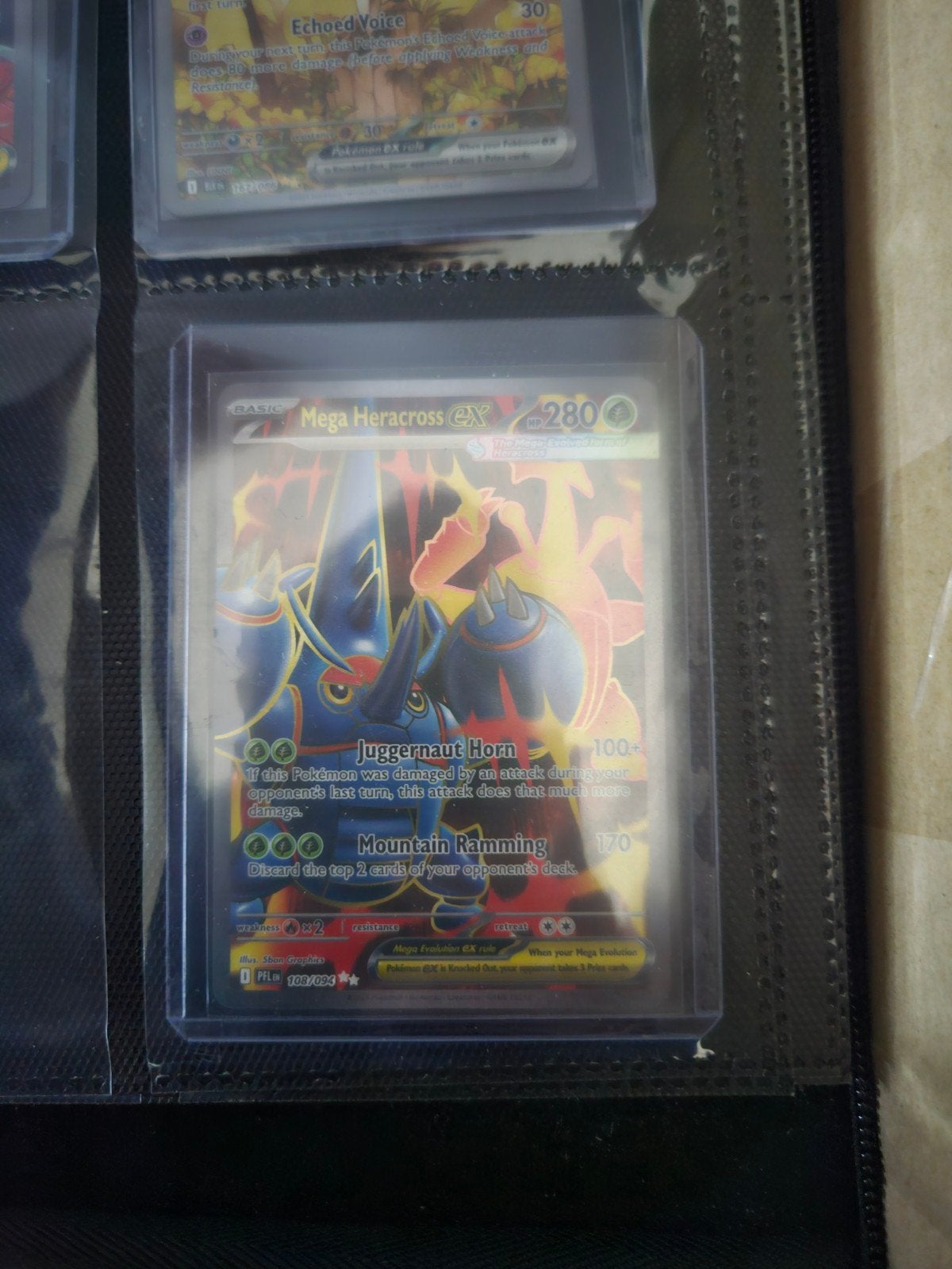 Pokemon Mega Heracross ex 108/094 Phantasmal Flames, Ophalen of Verzenden, Zo goed als nieuw, Losse kaart, Foil