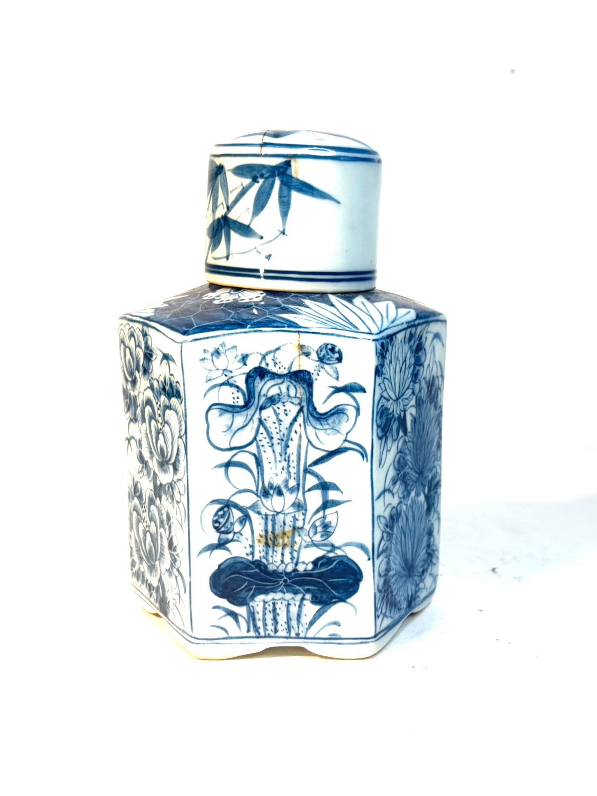 Antieke Chinese blauw-witte theebus met deksel, Antiek en Kunst, Ophalen of Verzenden