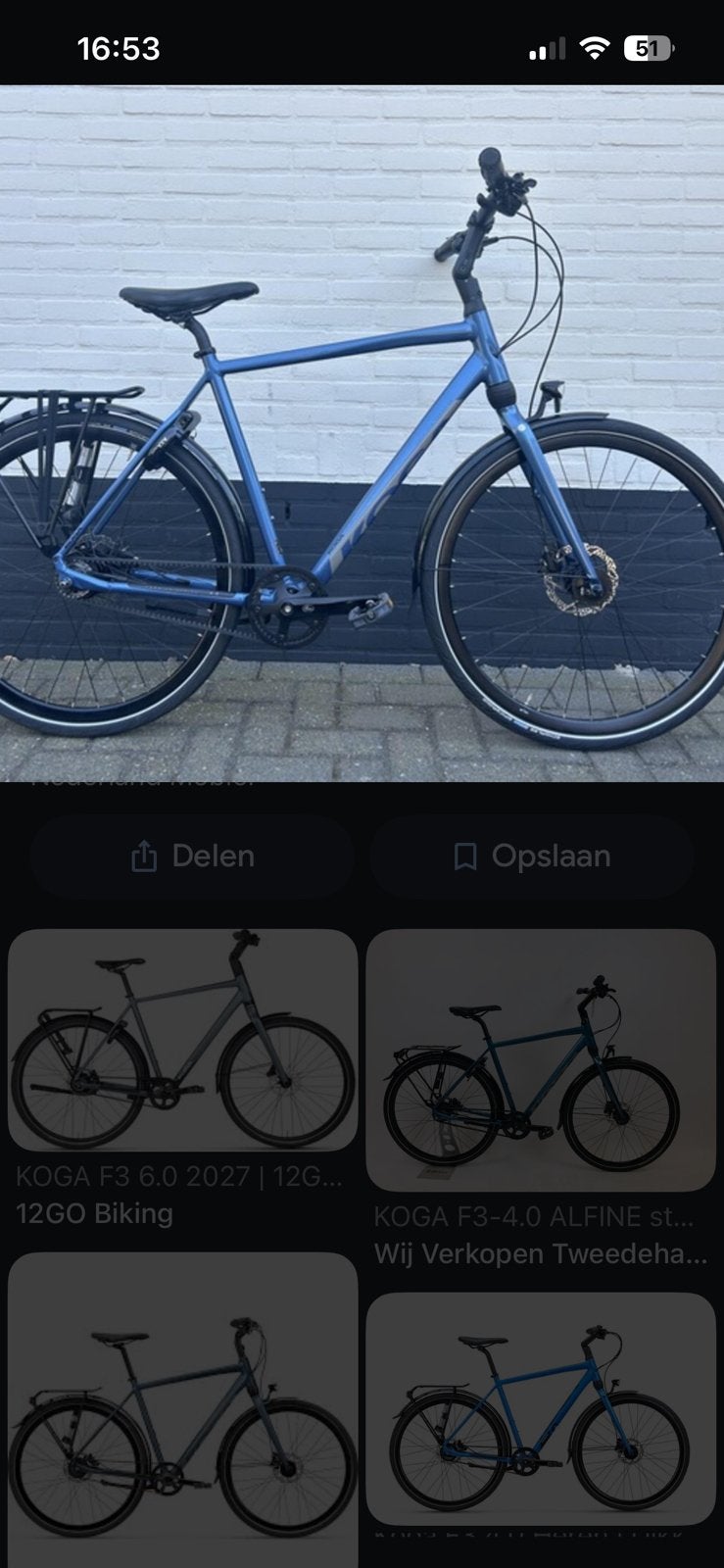 Koga hybride herenfiets f34.0 blauw. Incl fietstassen., Fietsen en Brommers, Ophalen, Zo goed als nieuw, Overige merken