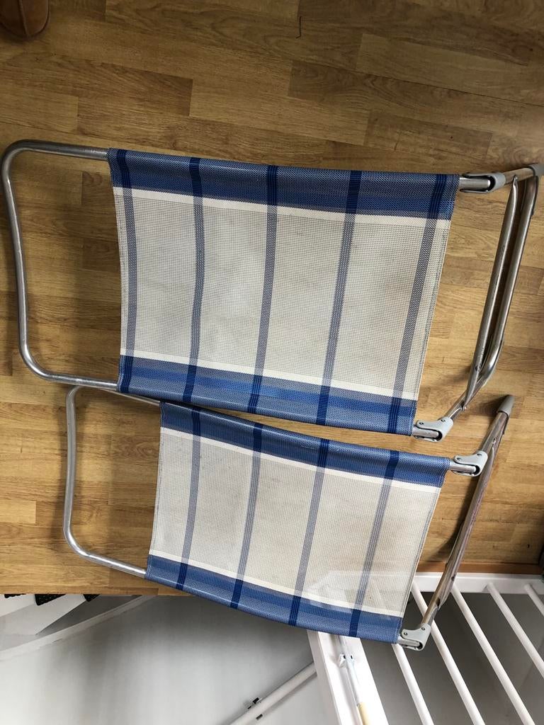 Voetensteunen Duckdalf stoelen blauw/wit 2 stuks, Caravans en Kamperen, Ophalen, Gebruikt, Campingmeubel-accessoire