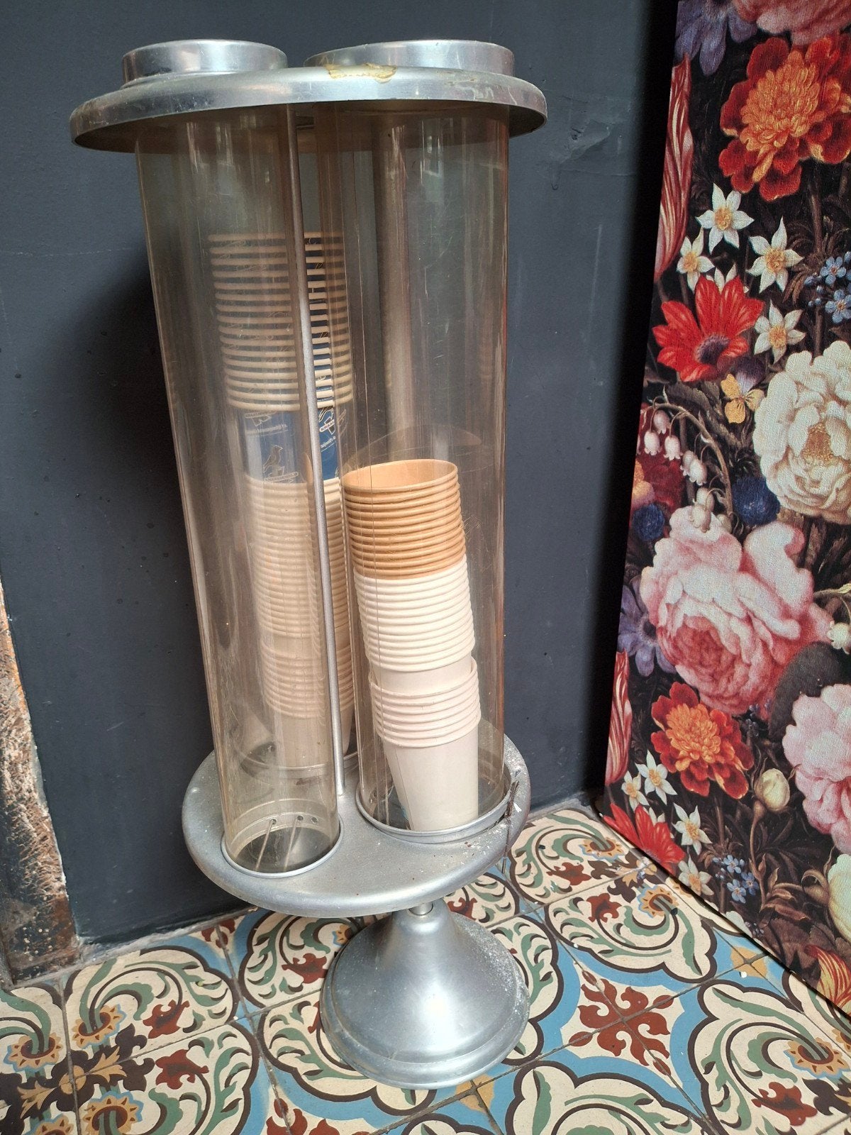 Reclamerek winkelrek bekertjesdispenser bekerhouder vintage, Ophalen of Verzenden