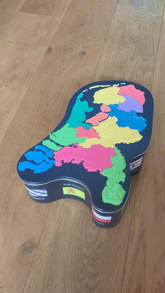 Blikken trommel Nederland kaart - Provincies, Ophalen, Gebruikt, Koek(jes), Overige merken