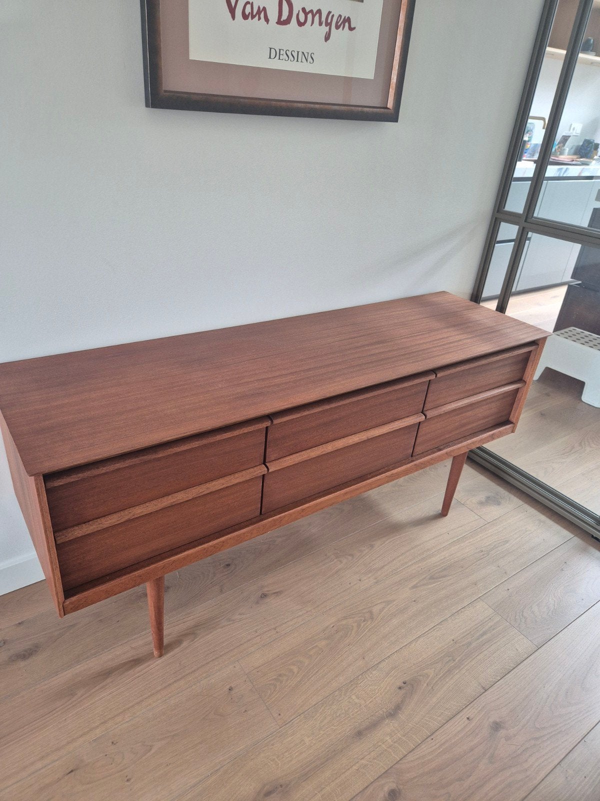 Vintage Teak Dressoir met 6 Lades - Jaren '60 Design, 150 tot 200 cm, Teakhout, Ophalen of Verzenden, Zo goed als nieuw
