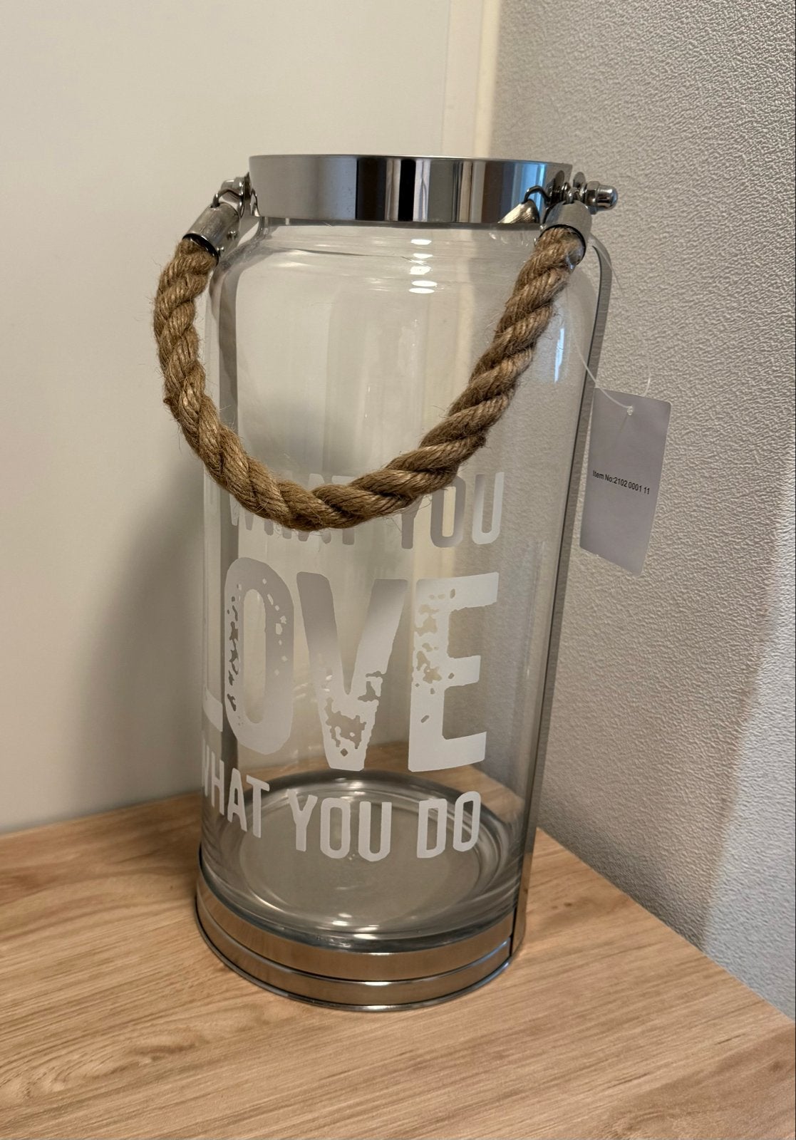 Windlicht Love - Nieuw met touw handvat, Ophalen, Nieuw, Glas, Modern