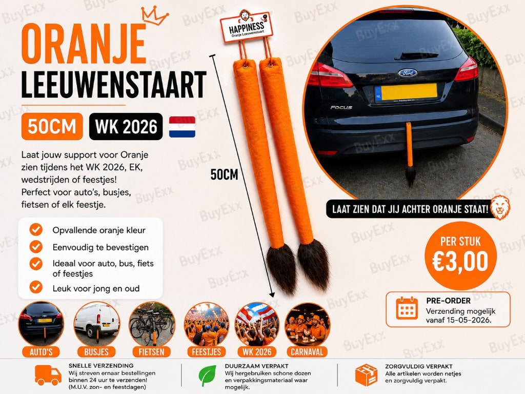 Oranje Leeuwenstaart 50CM WK 2026, H.V. Products, Verkoop@hvproducts.nl, Nieuw, Feestartikel