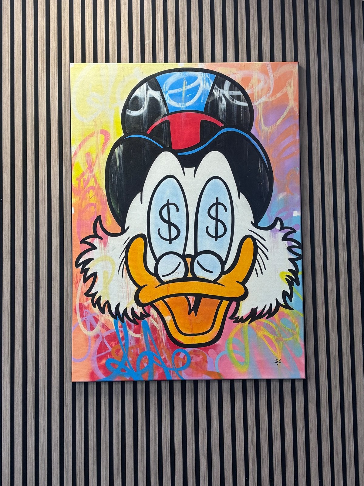 Gunnar Zyl - Scrooge McDuck - Verf op Canvas, Antiek en Kunst, Kunst | Schilderijen | Modern, Ophalen, Echtheidscertificaat, Gemengde techniek