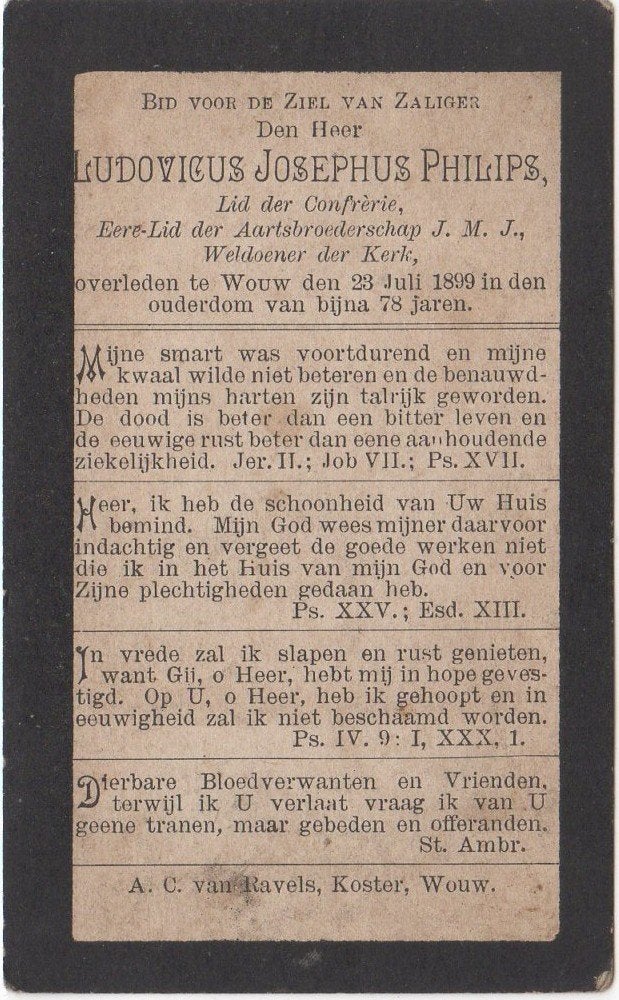 Ludovicus Josephus Philips 1821 - 1899 Wouw, 77 jaar oud, Verzenden