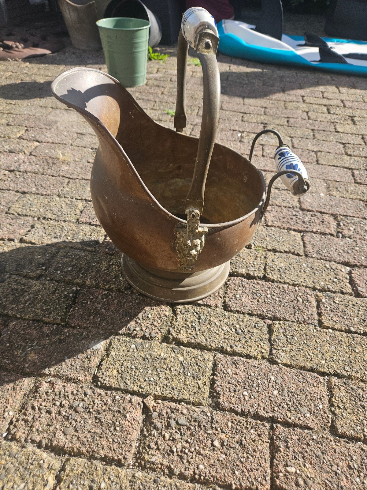 Koperen ketel met Delftsblauw handvat, Antiek en Kunst, Ophalen, Koper