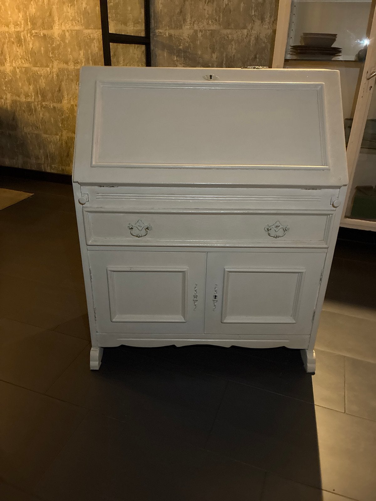 Antiek wit secretaire bureau met opbergruimte, Ophalen