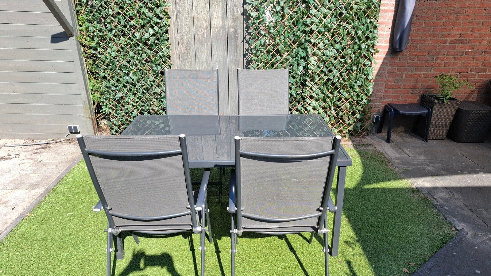 tuinset Gamma, tafel met glasplaat, Tuin en Terras, Tuinsets en Loungesets, Ophalen, Gebruikt, Wicker, Stoel