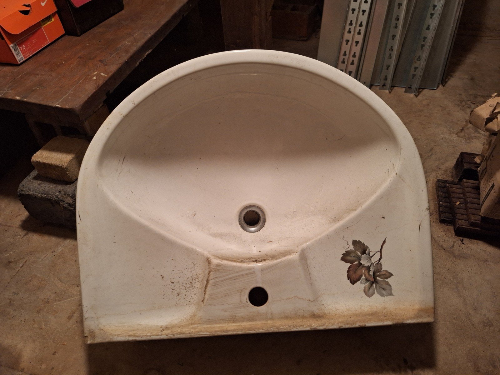 Vintage porseleinen wastafel met bloemmotief, jaren '30, Ophalen