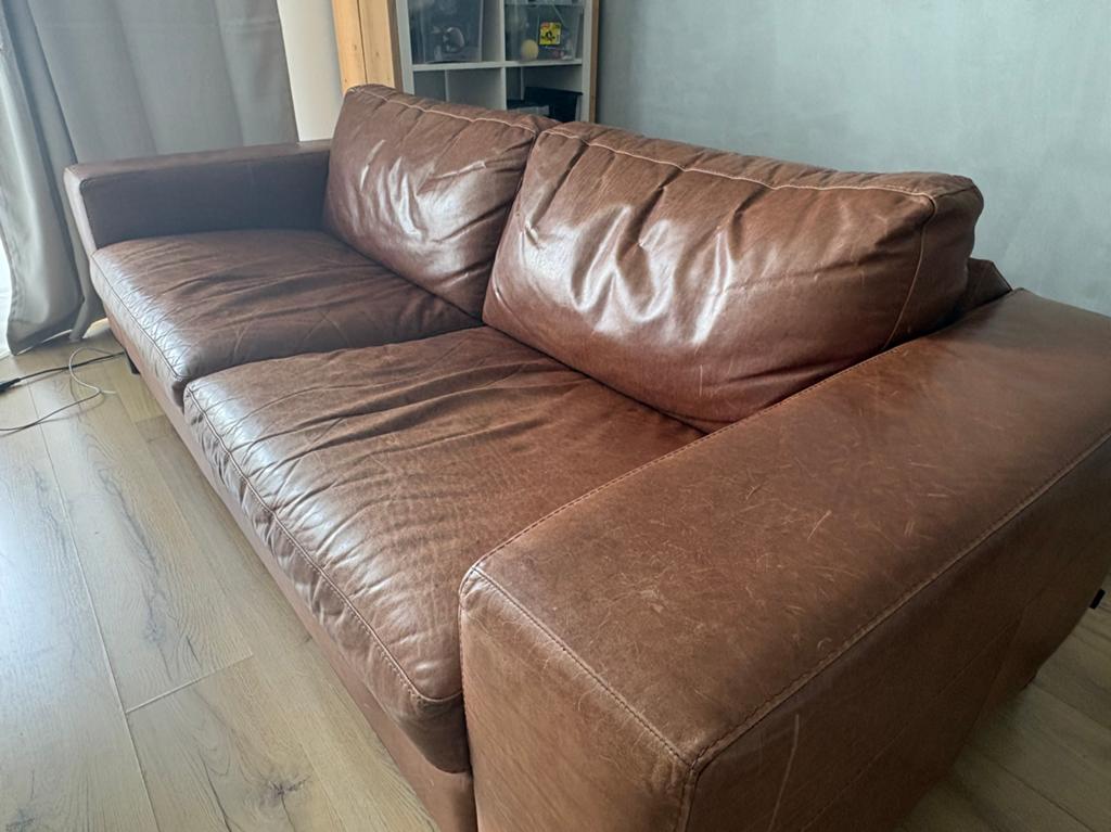 Italiaans leren coganc bank, Ophalen, Gebruikt, 75 tot 100 cm, Tweepersoons