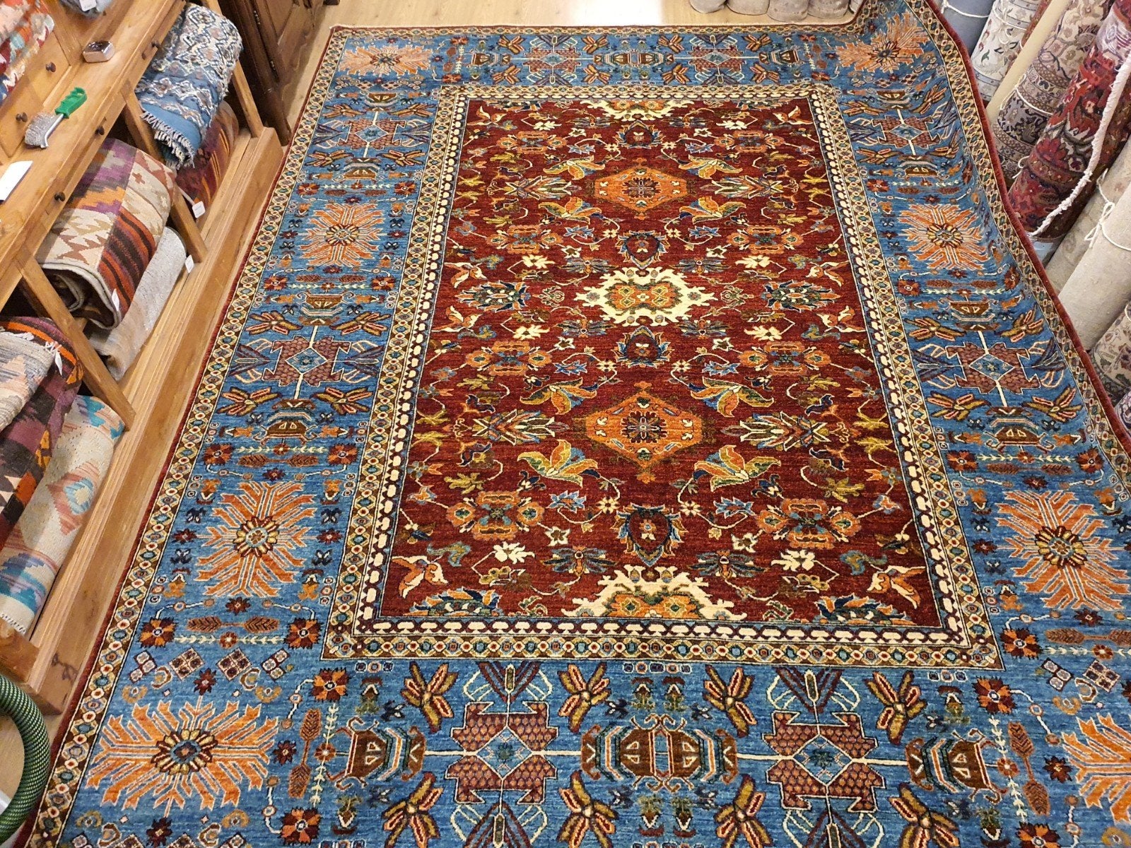 Handgeknoopt oosters tapijt kazak 360x281, Info@SlatsAntiek.nl, Crème, Perzisch, Vof Slats Antiek