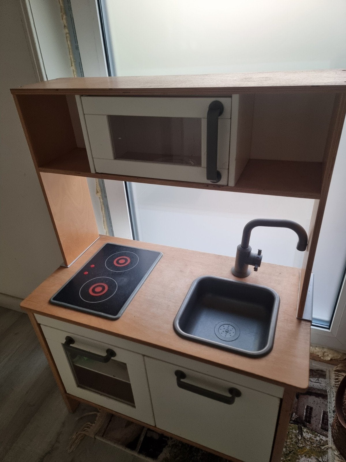 Houten speelkeuken met magnetron en kookplaat, Ophalen, Gebruikt, Hout, Speelkeuken