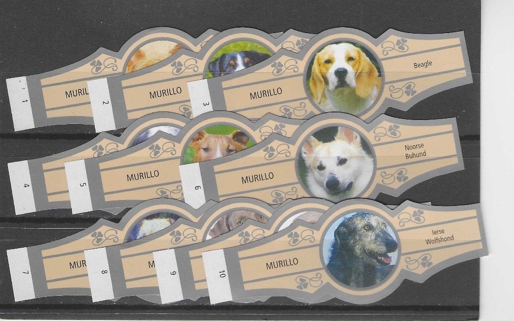 reeks  4559  honden    1-10     sigarenbanden, Ophalen of Verzenden, Zo goed als nieuw, Sigarenbandjes