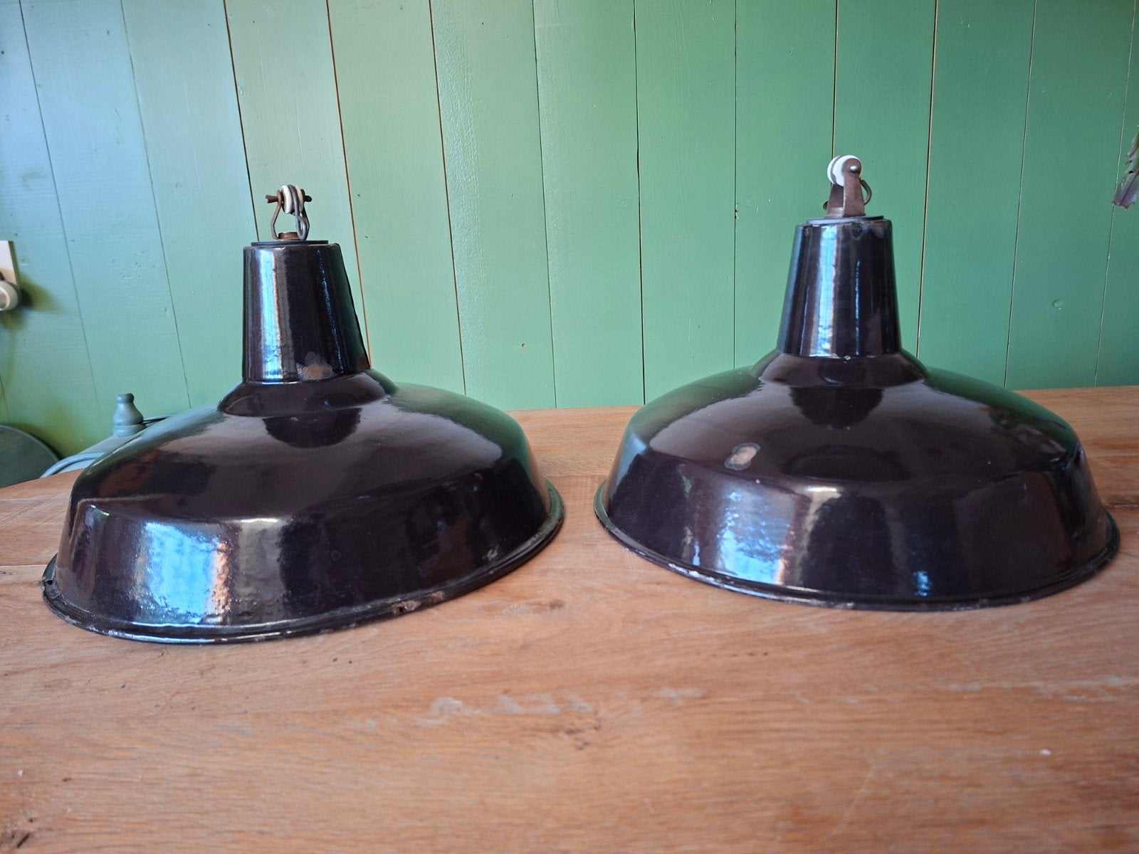 Zwarte emaille fabrieks lampen , industriële hanglampen, Ophalen of Verzenden