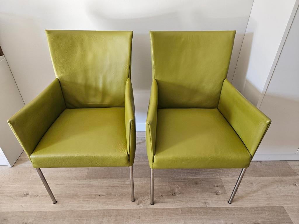 2 Bert Plantagie leren eetkamer fauteuils - Groen, Ophalen, Gebruikt, Twee, Overige kleuren