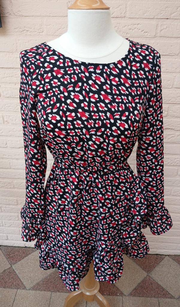Dames overslag jurk - rood/zwart/ witte print - stiek - XS, Ophalen of Verzenden, Maat 34 (XS) of kleiner, Rood, Loavies